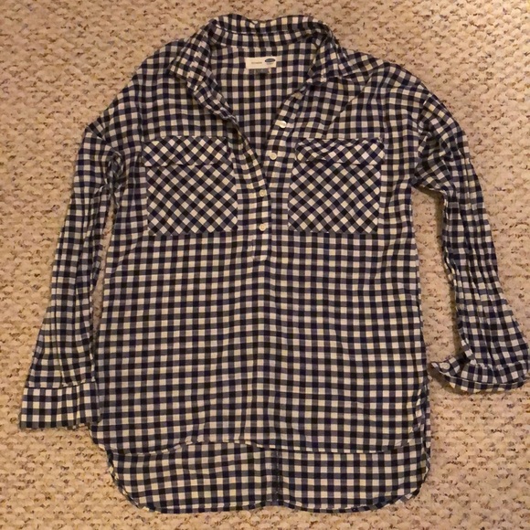 Old Navy Tops - Navy/White Gingham boyfriend shirt